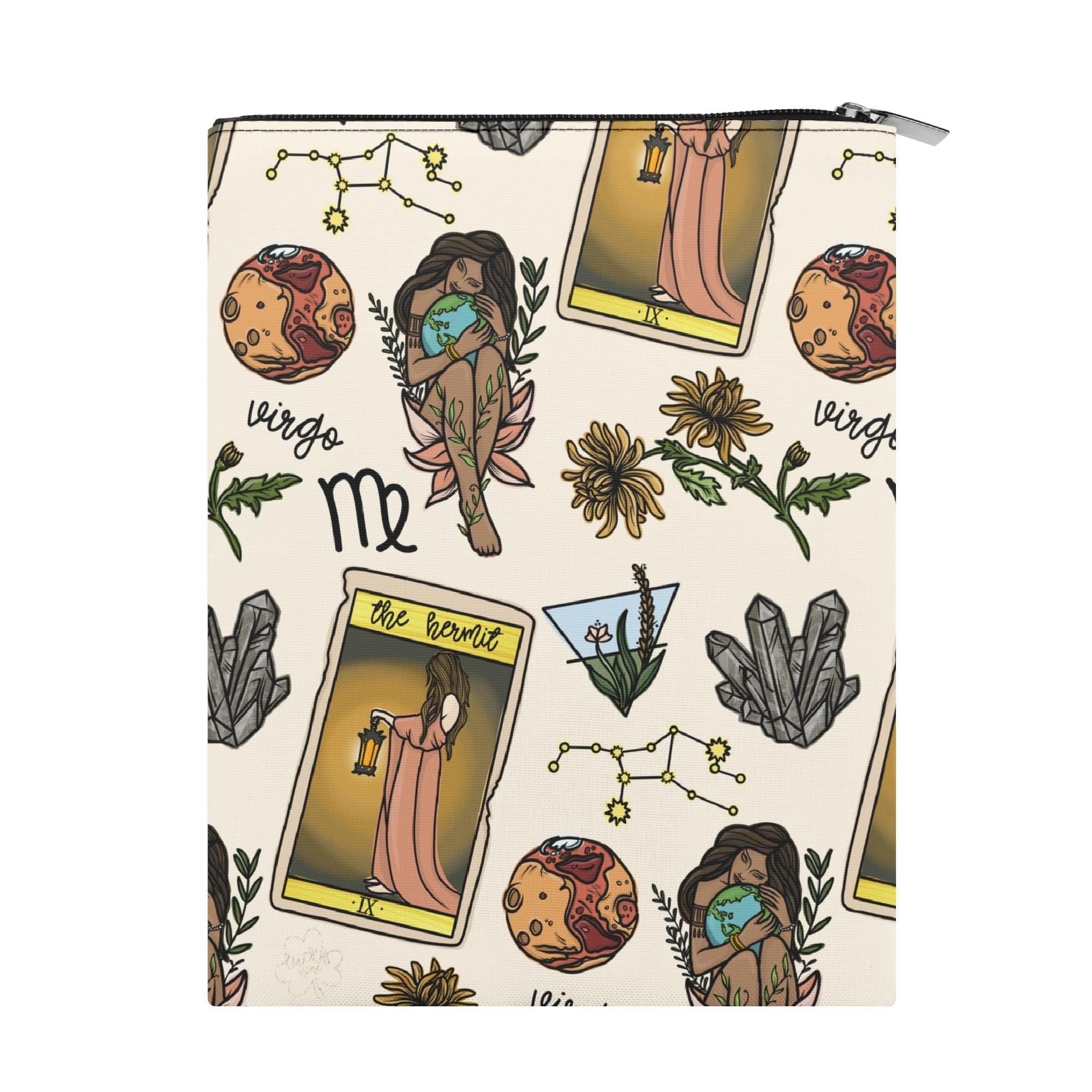 Virgo Seamless Pattern Printed Fabric Custom Book Sleeve Book Cover Protector with Zipper and Front Pocket