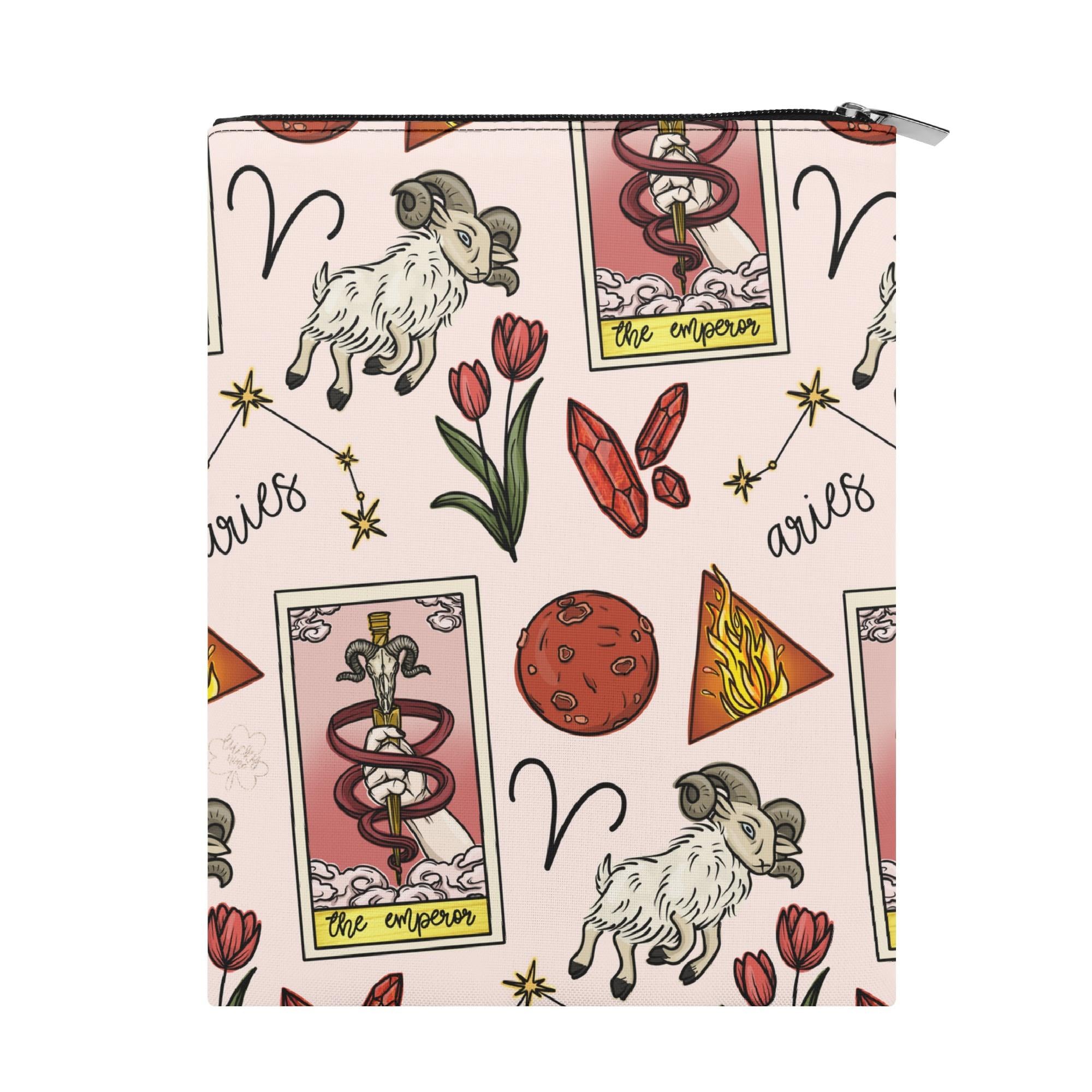 Aries Seamless Pattern Printed Fabric Custom Book Sleeve Book Cover Protector with Zipper and Front Pocket