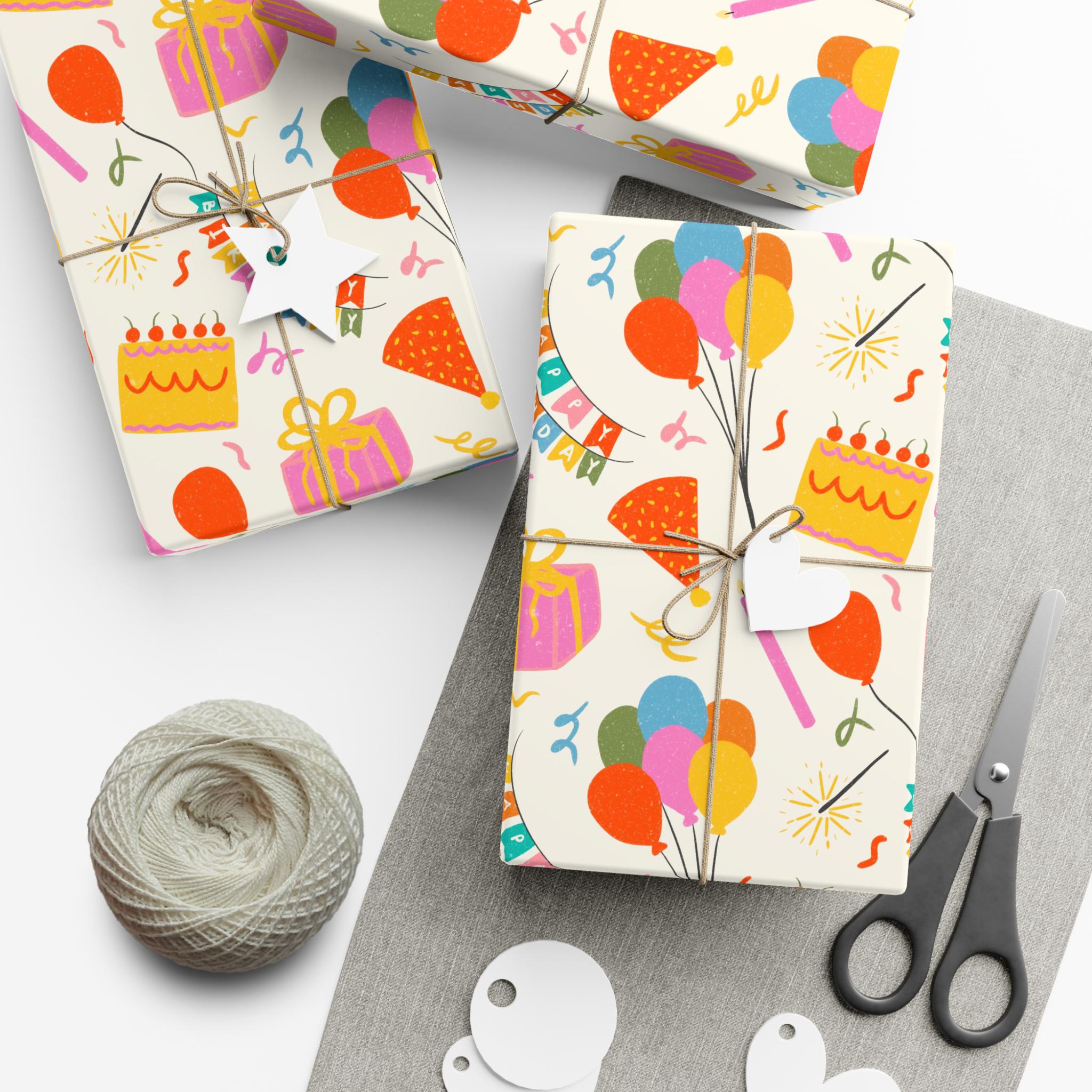 Cheerful Birthday Gift Wrap Papers, Vibrant Wrapping Paper for Celebrations, Party Supplies, Gift Wrapping, Colorful Patterns
