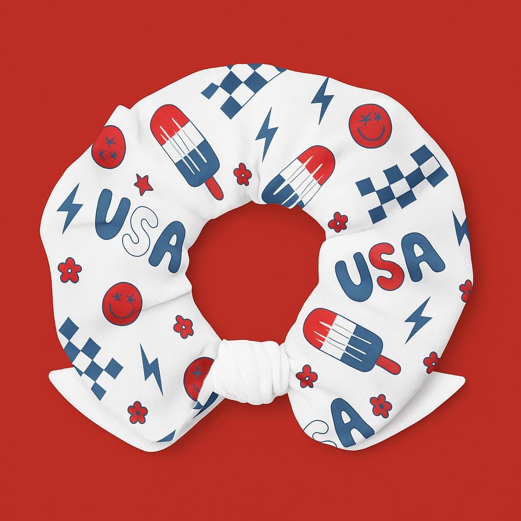 Hair Scrunchie, 4th of July Patriotic Hair Accessory, Festive Hair Tie, USA Themed Scrunchie, Holiday Hair Fashion, Independence Day Hair