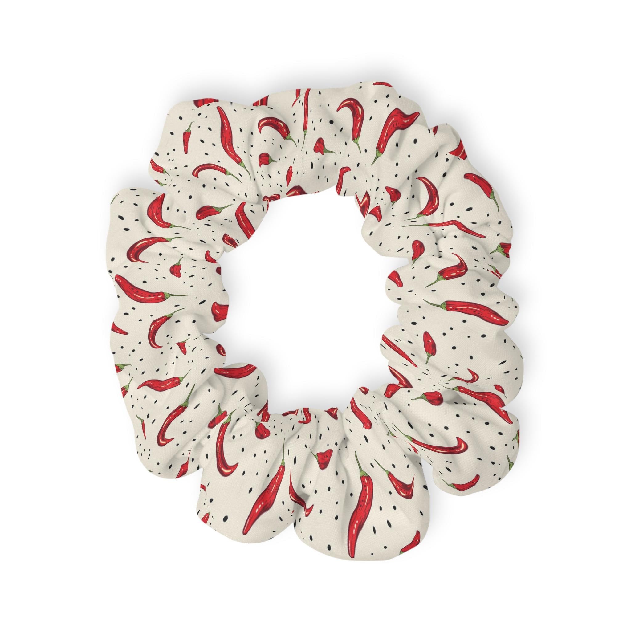 Spicy Chili Pattern Scrunchie, Hair Accessories, Gift for Her, Festival Hair Tie, Everyday Wear, Unique Hair Tie