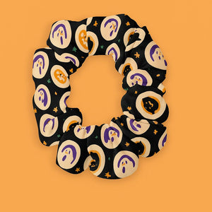 Patterned Halloween Cookie Hair Scrunchie, Halloween Boho Hair Accessory, Halloween Hair Tie, Relaxed Style, Gift for Her, Everyday Use