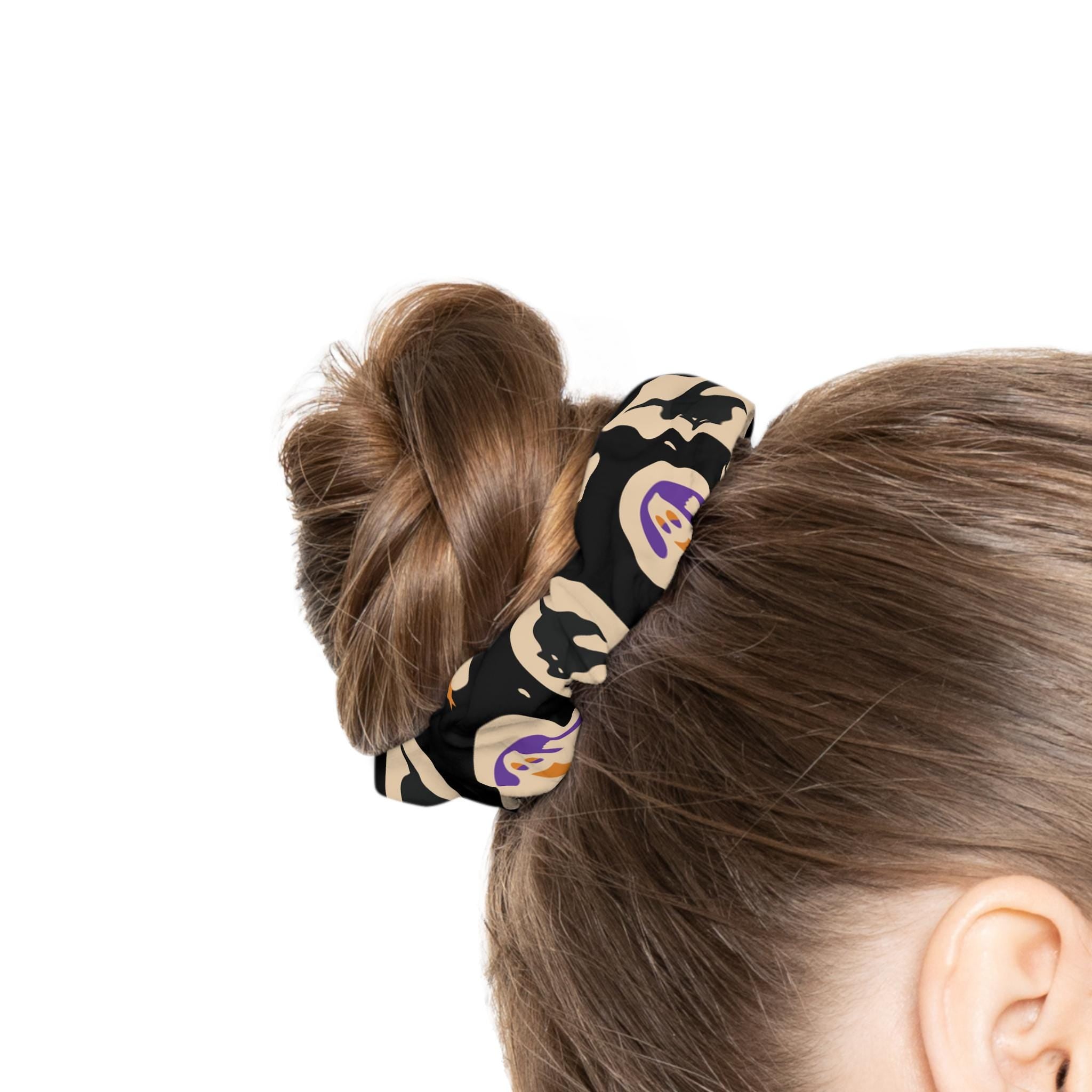 Patterned Halloween Cookie Hair Scrunchie, Halloween Boho Hair Accessory, Halloween Hair Tie, Relaxed Style, Gift for Her, Everyday Use