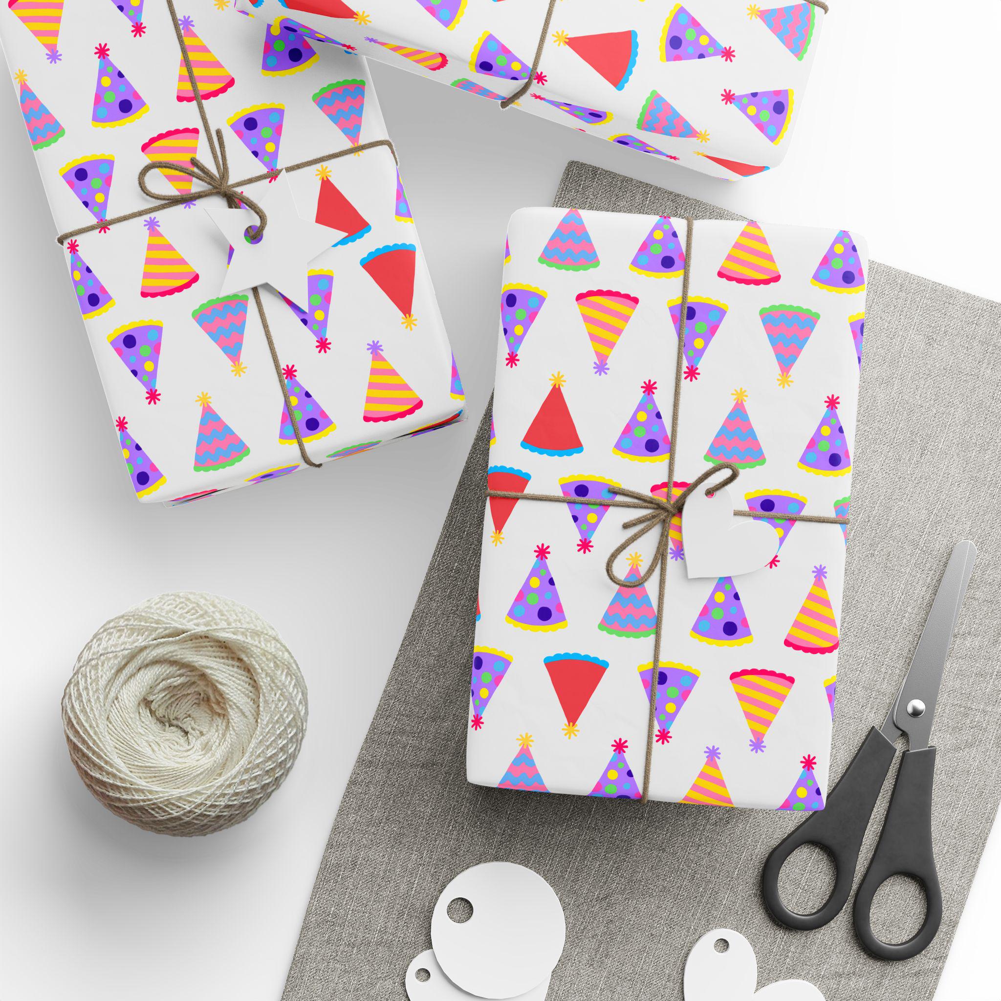 Colorful Party Birthday Hat Wrapping Paper, Festive Gift Wrap for Birthdays, Holidays, Celebrations, Party Supplies, Unique Gift
