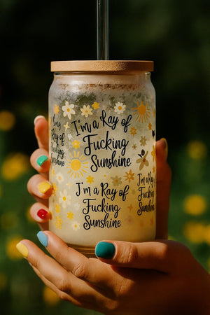 Sunshine Floral Sipper Glass, 16oz , Eco-Friendly Drinkware, Summer Picnic Decor, Housewarming Gift, Party Beverage Container, Motivational