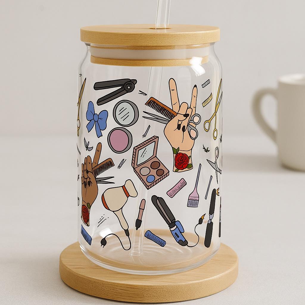 Hair Stylist Jar, Hairdresser Iced Coffee Jar, Hairstylist Gift, Hair Dryer Mason Jar, Hair Dresser Drinking Jar, Esthetician Glass Tumbler