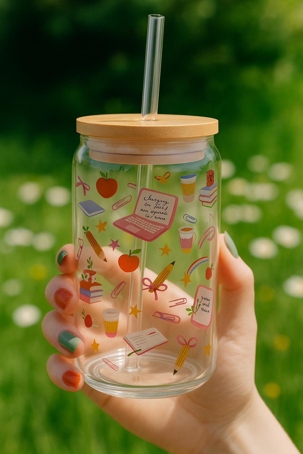 Pink Teacher Classroom Sipper Glass, Back to School Gift, Teacher Appreciation Present, Educational Tumbler Cup, School Supplies, Teacher