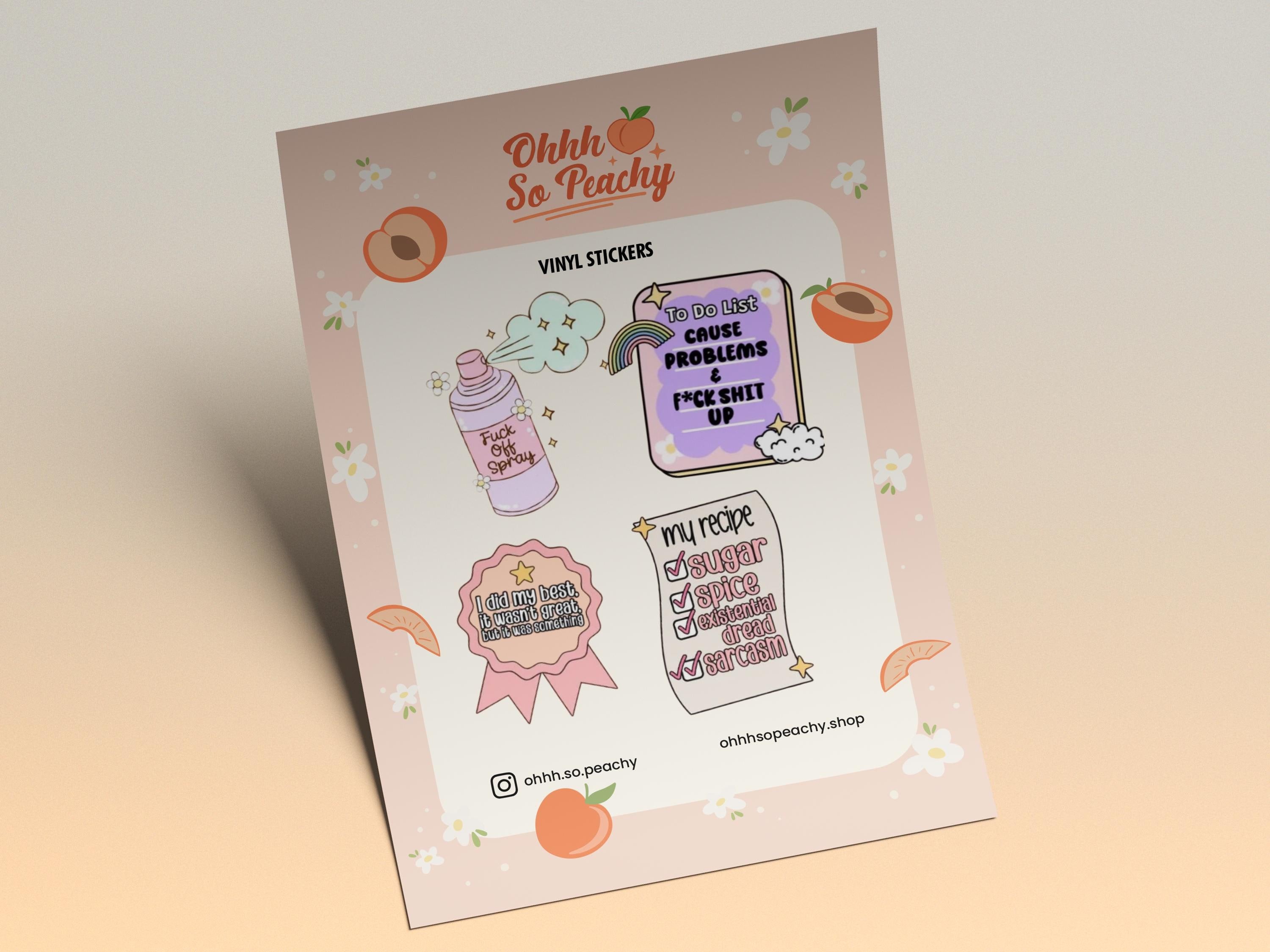 Funny Pastel Vinyl Sticker Sheet | Sass Quotes, Chaos, Mental Health Humor | Aesthetic Stickers for Laptop, Journal, Gifts