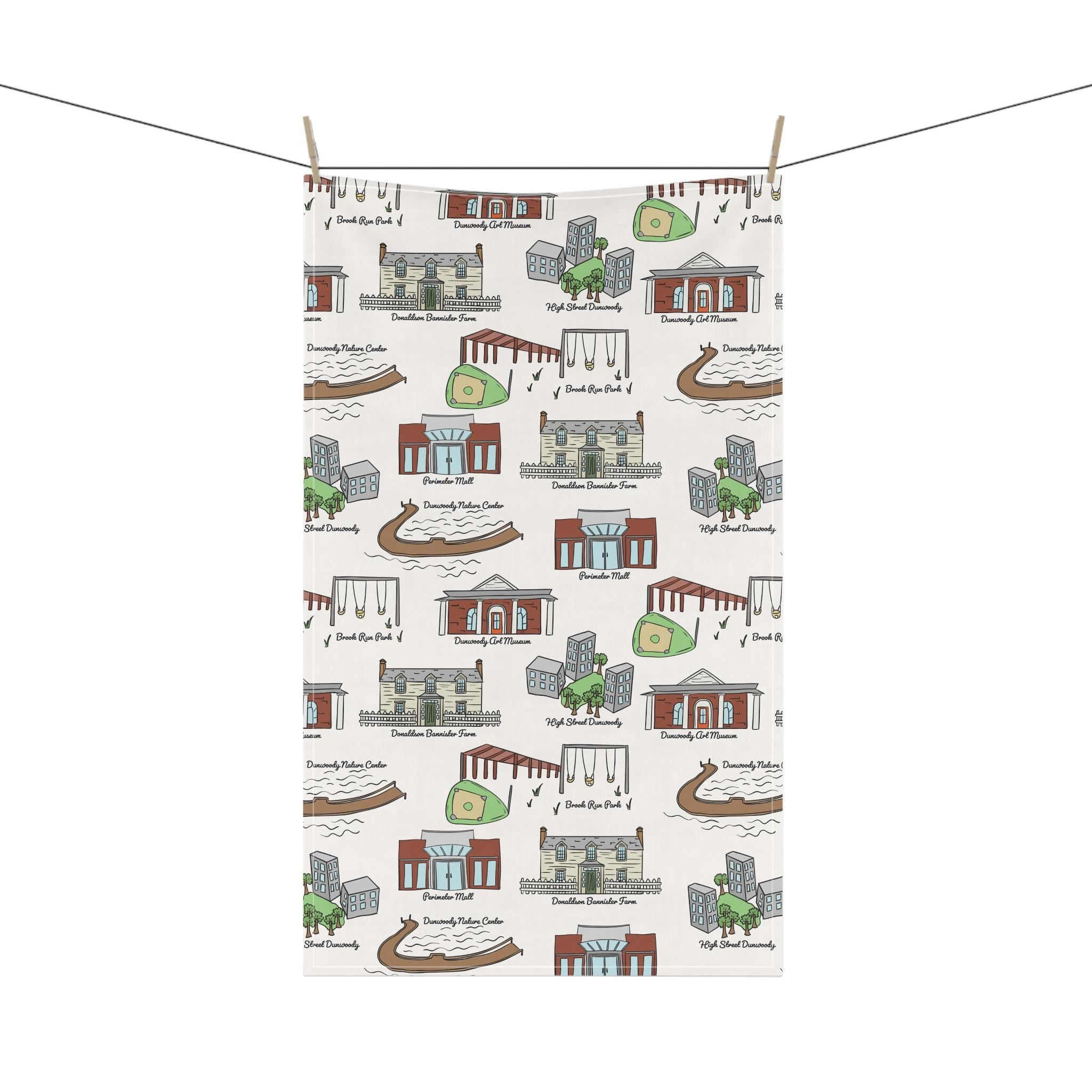 Dunwdoody Georgia Kitchen Tea Towels, Kitchen Decor, Farmhouse Style, Gift for Hosts, Unique Kitchen Linens, Woodstock GA Pattern