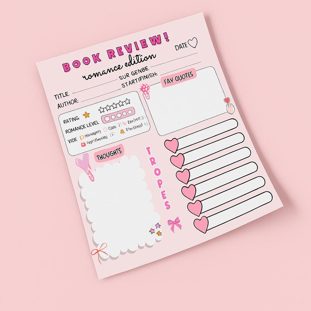 Book Review Sticky Notes Romance Sticky Notepad Bookworm Gift Bookish Stationary Reader Stationery Reading Journal Notepad Reading Notes 3x3