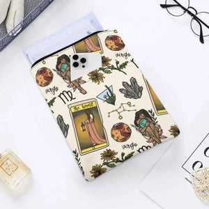 Virgo Seamless Pattern Printed Fabric Custom Book Sleeve Book Cover Protector with Zipper and Front Pocket