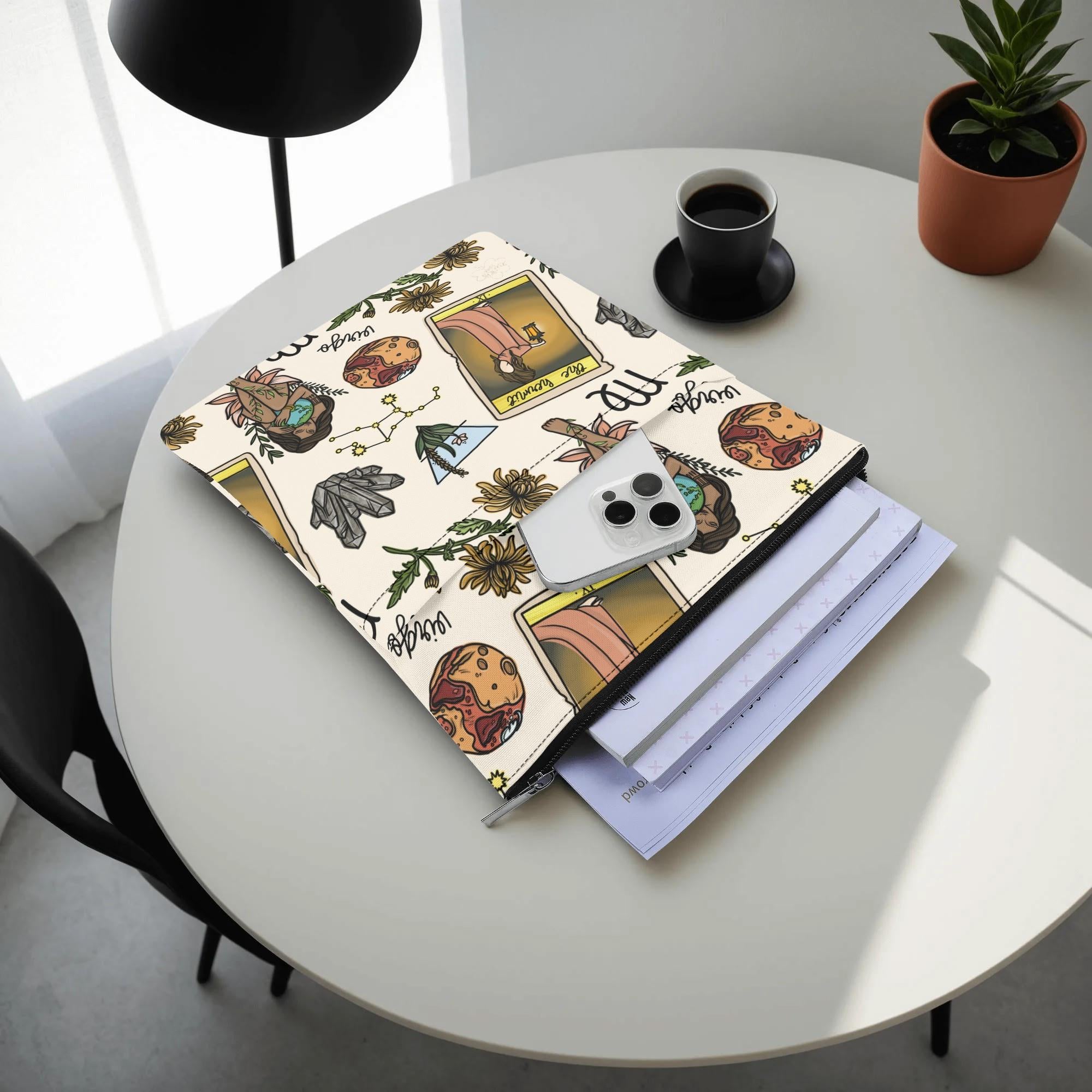 Virgo Seamless Pattern Printed Fabric Custom Book Sleeve Book Cover Protector with Zipper and Front Pocket