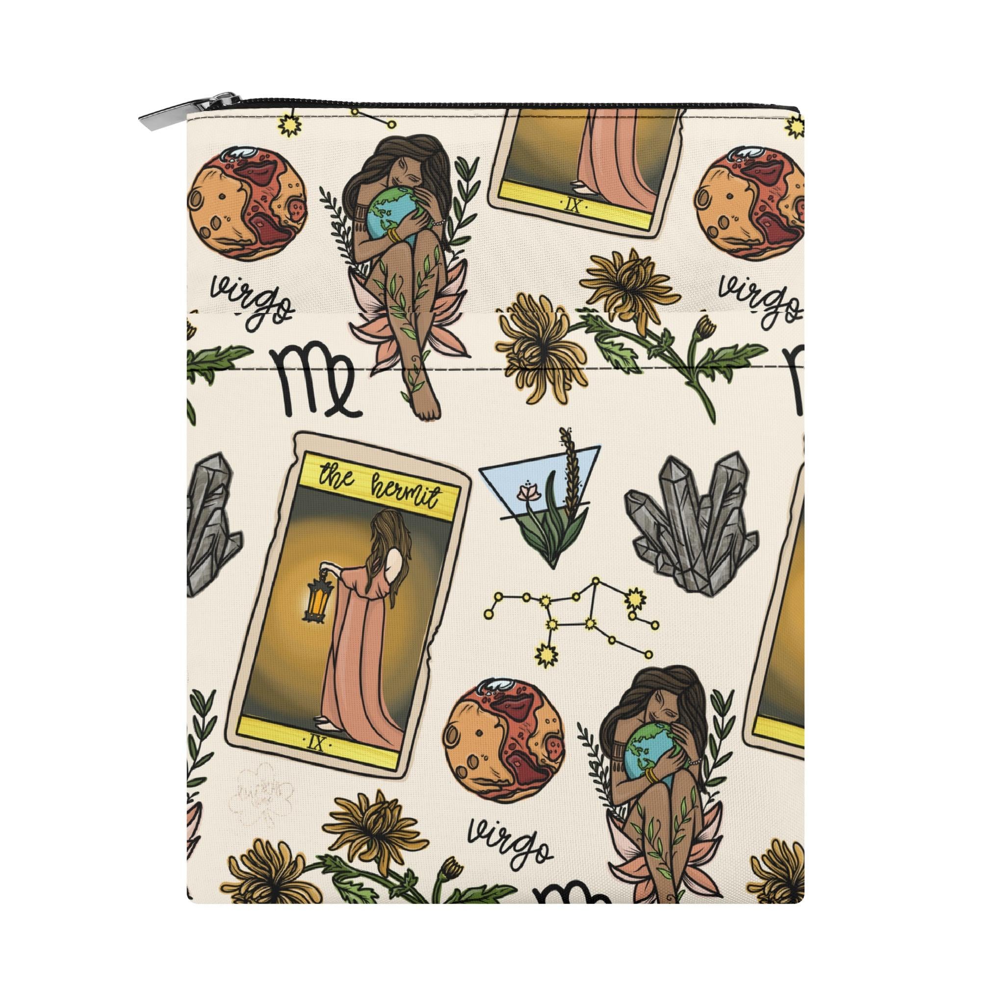 Virgo Seamless Pattern Printed Fabric Custom Book Sleeve Book Cover Protector with Zipper and Front Pocket
