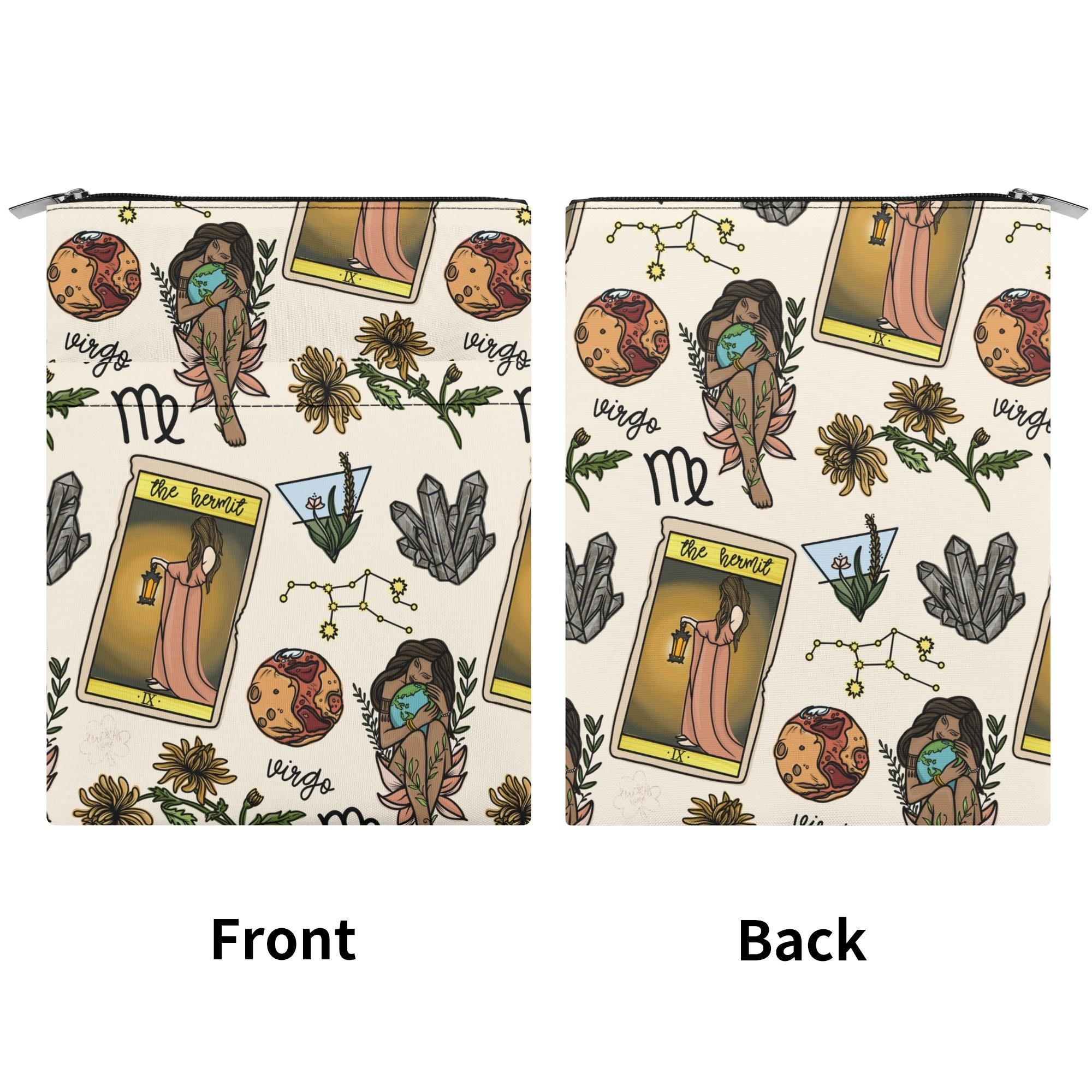 Virgo Seamless Pattern Printed Fabric Custom Book Sleeve Book Cover Protector with Zipper and Front Pocket