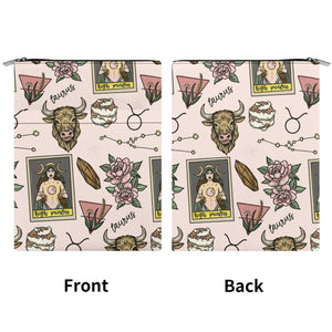 Taurus Seamless Pattern Printed Fabric Custom Book Sleeve Book Cover Protector with Zipper and Front Pocket