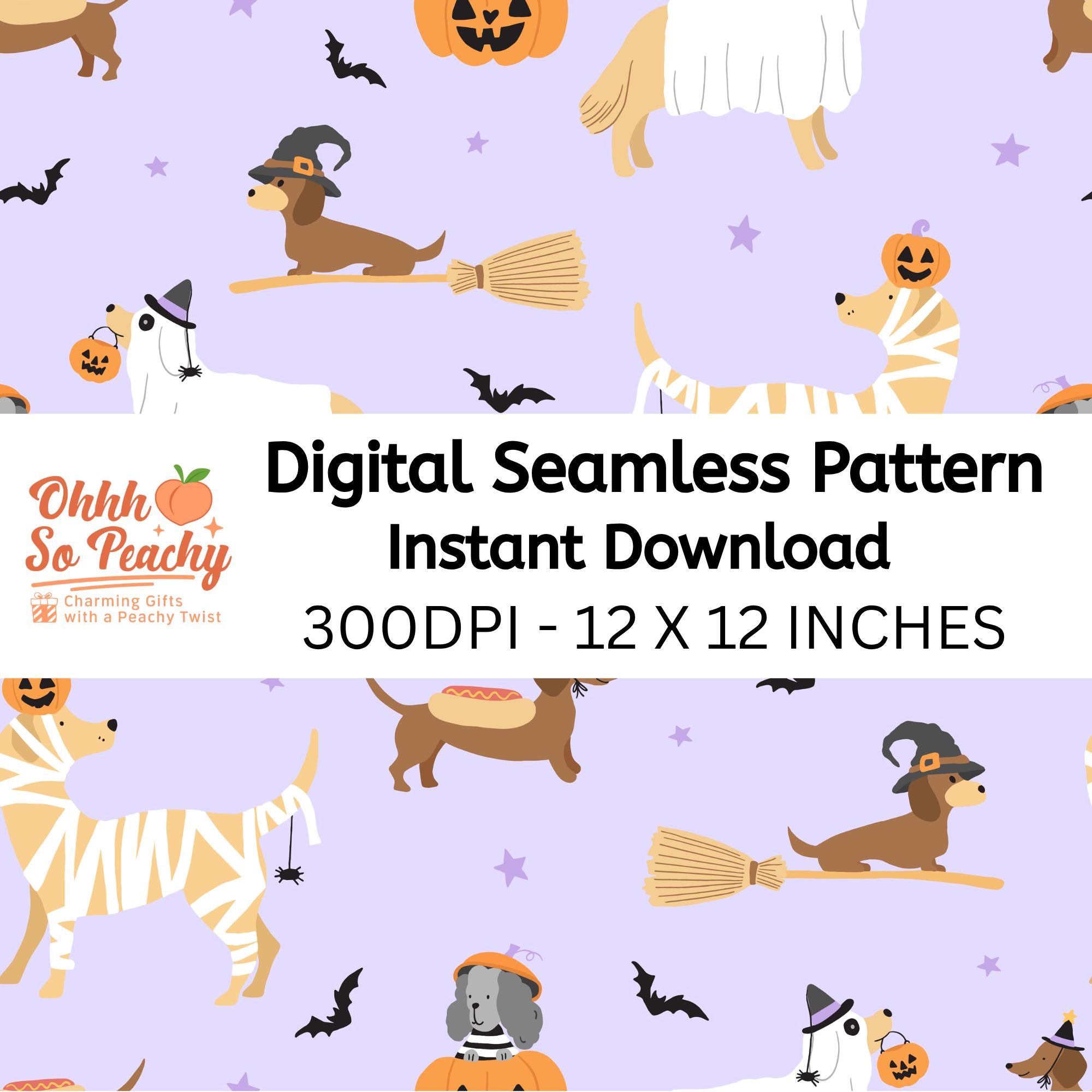 Cute Dog Halloween Seamless Pattern, Spooky Dog Pattern Design, Digital Fabric Seamless Design, Dog Lover Spooky Patchwork Seamless Design