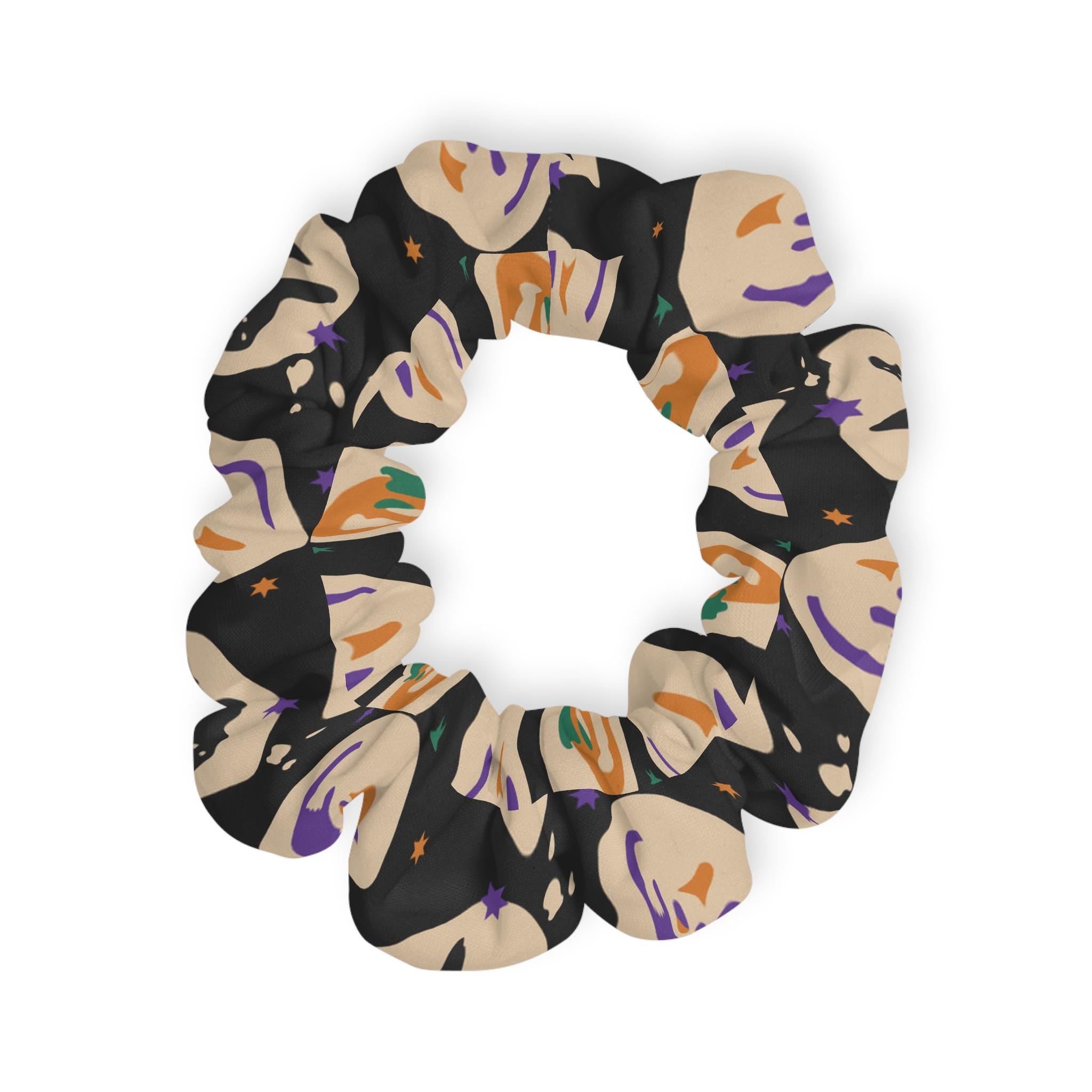 Patterned Halloween Cookie Hair Scrunchie, Halloween Boho Hair Accessory, Halloween Hair Tie, Relaxed Style, Gift for Her, Everyday Use