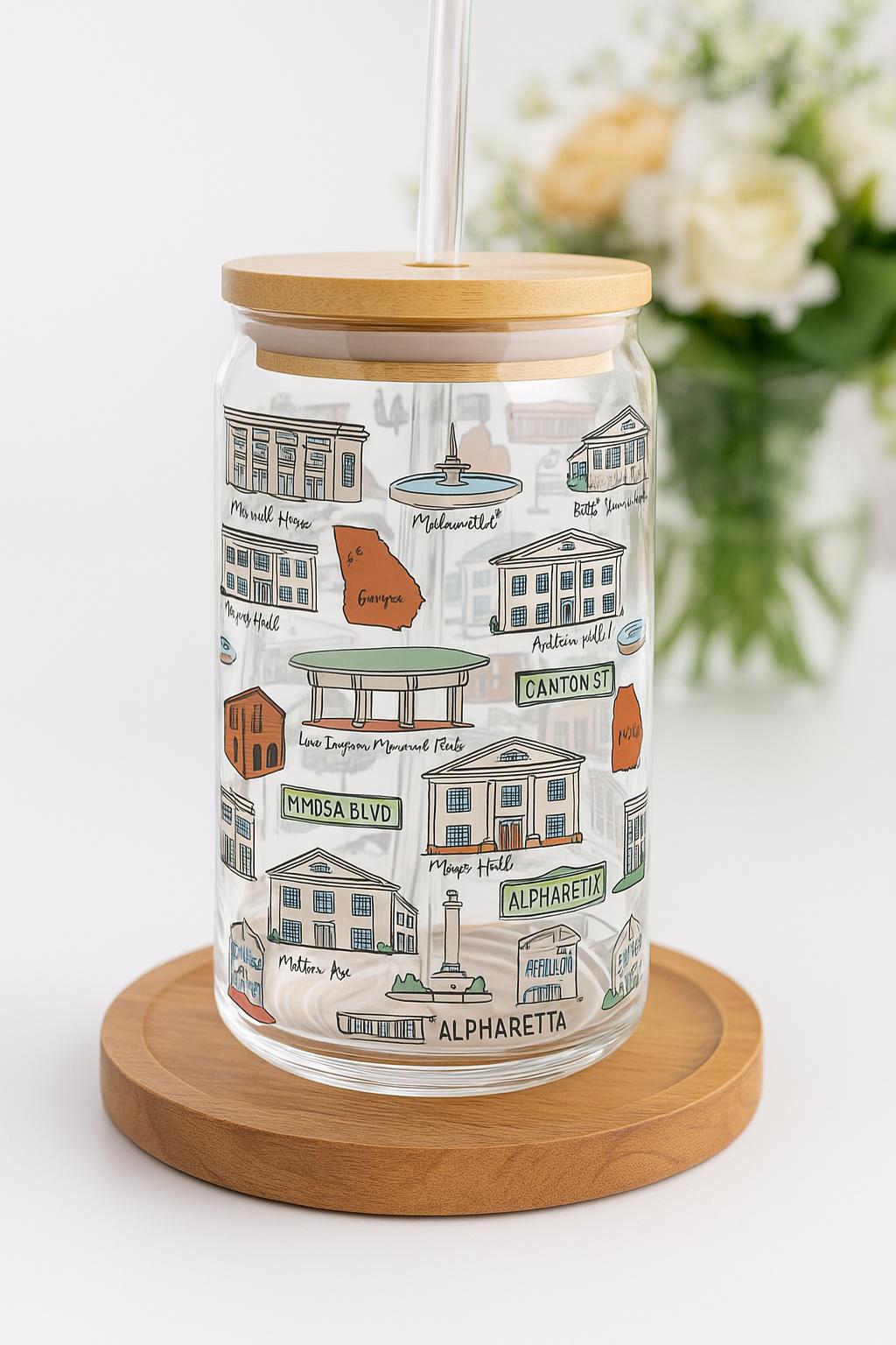 Roswell GA Sipper Tumbler Glass, Local Georgia Gift