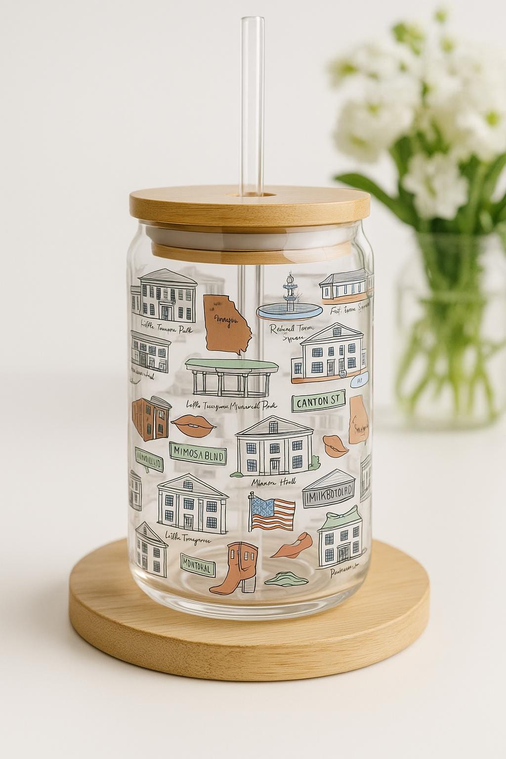 Woodstock GA Sipper Glass, 16oz - Unique Drinkware, Souvenir Gift, Georgia Home Decor, City Pride Cup, Travel Tumblers