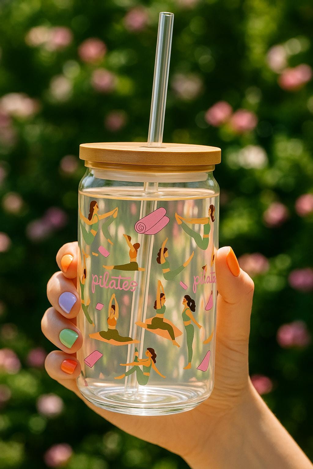 Pilates Gift, Personalized Pilates Gift, Custom Glass with Lid and Straw, Pilates Instructor Gift, Custom iced coffee glass, Pilates