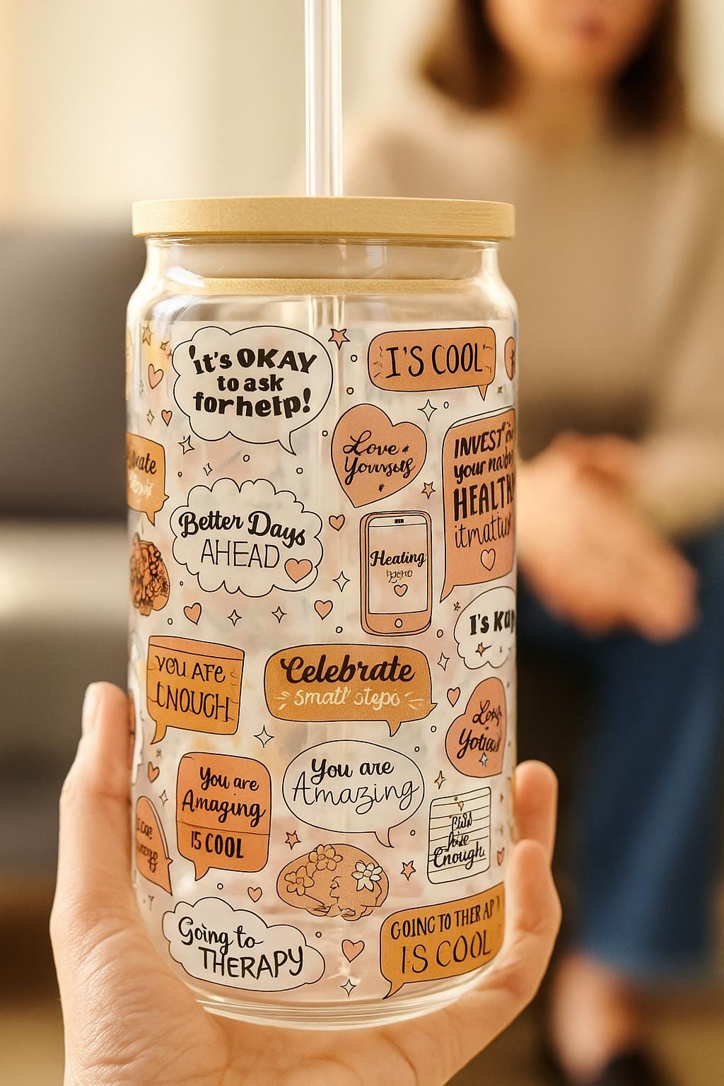 Mental Health Affirmation Tumbler, Anxiety Decal Sticker, Motivational Inspirational Glass, Psychosocial Health, Daily Affirmations Sipper