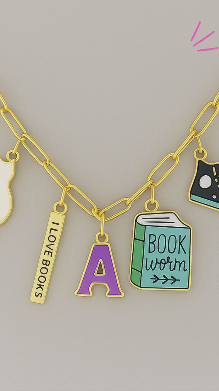 Custom Bookish Necklace | Bookworm Gift | Bookish Jewelry | Bookish Charms Pendant | Personalized Bookish Gift